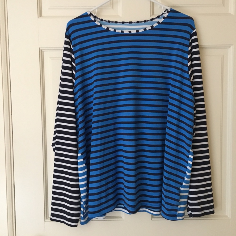 Lands End (1X) Top Women's Stripe (16W-18W) L/Sleeve Casual Shirt or RashGuard